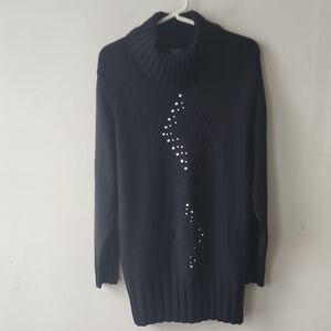 Elegant Black Cowl Neck Sweater with Rhinestone Accents